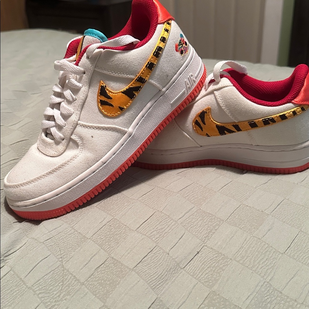 Nike Custom White Sneakers with Orange and Red Accents